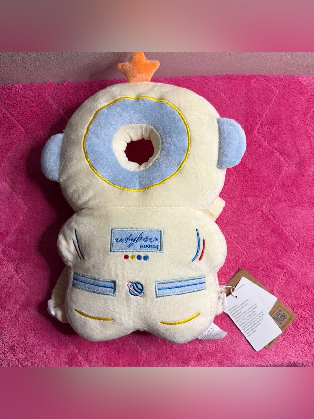 Plush Space Explorer Baby Head Protector - Cream & Light Blue